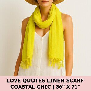 Love Quotes Linen Tassel Scarf Wrap Neon Yellow Lightweight Beach Vacation Shawl